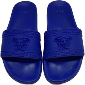 VERSACE Blue Rubber Medusa Head Pool Slides Size 43